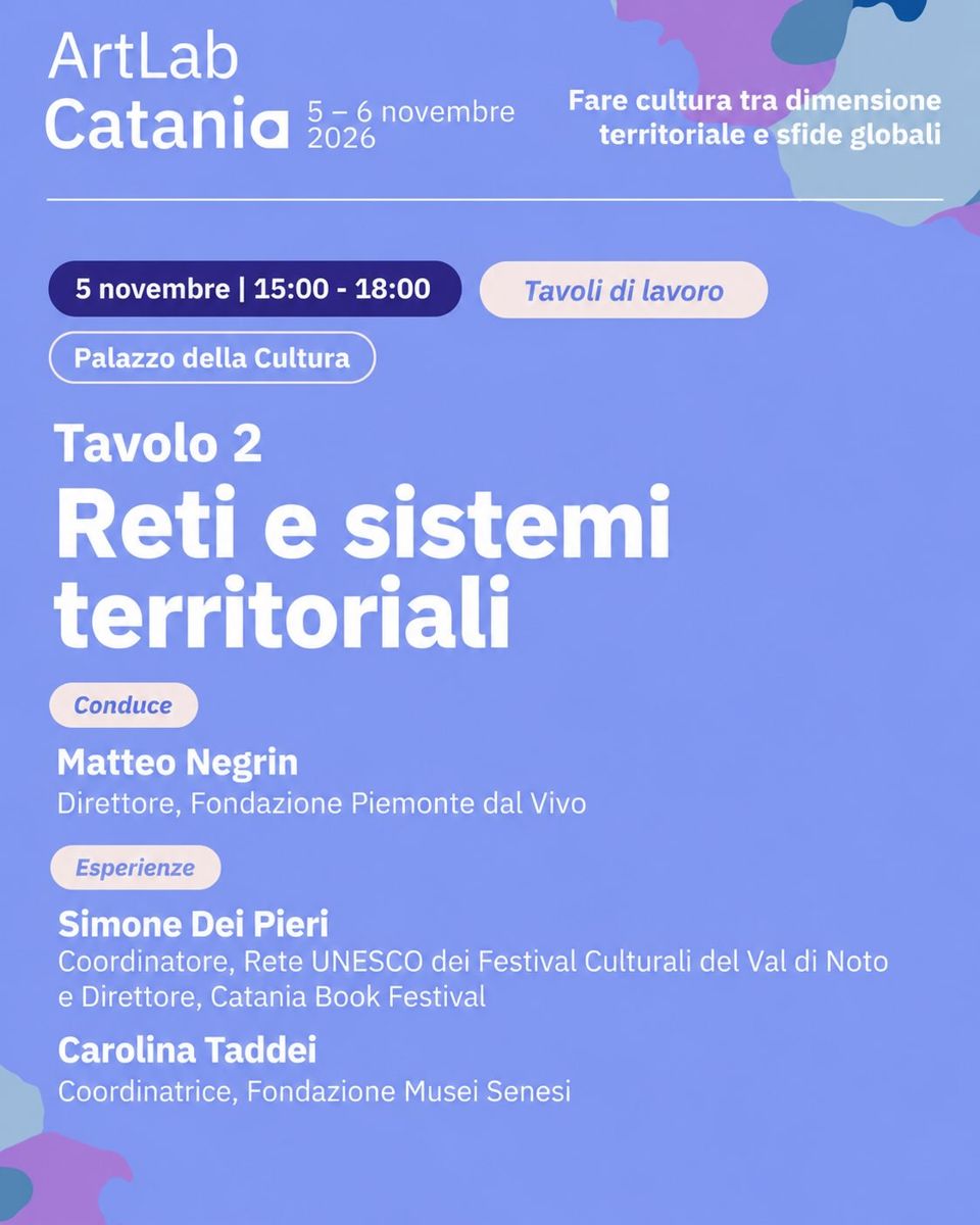 Locandina di ArtLab Catania 2026 - Accessibilità, partecipazione, transizione digitale e nuove forme di gestione nei musei e nei beni culturali